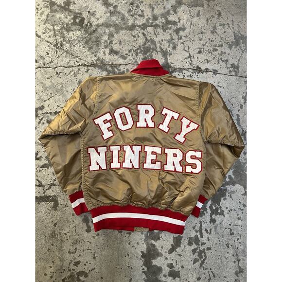 San Francisco 49ers mens Forty Throwback Gold Red satin jacket Wilson 32 - Picture 1 of 7